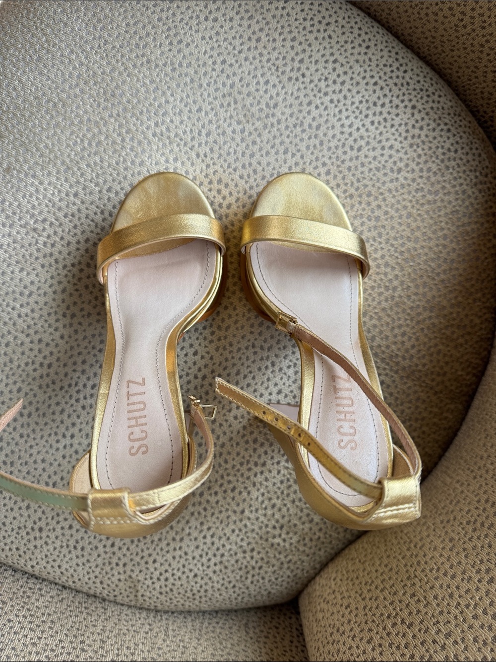 SCHUTZ Metallic Gold Open-Toe Ankle-Strap Sandals
